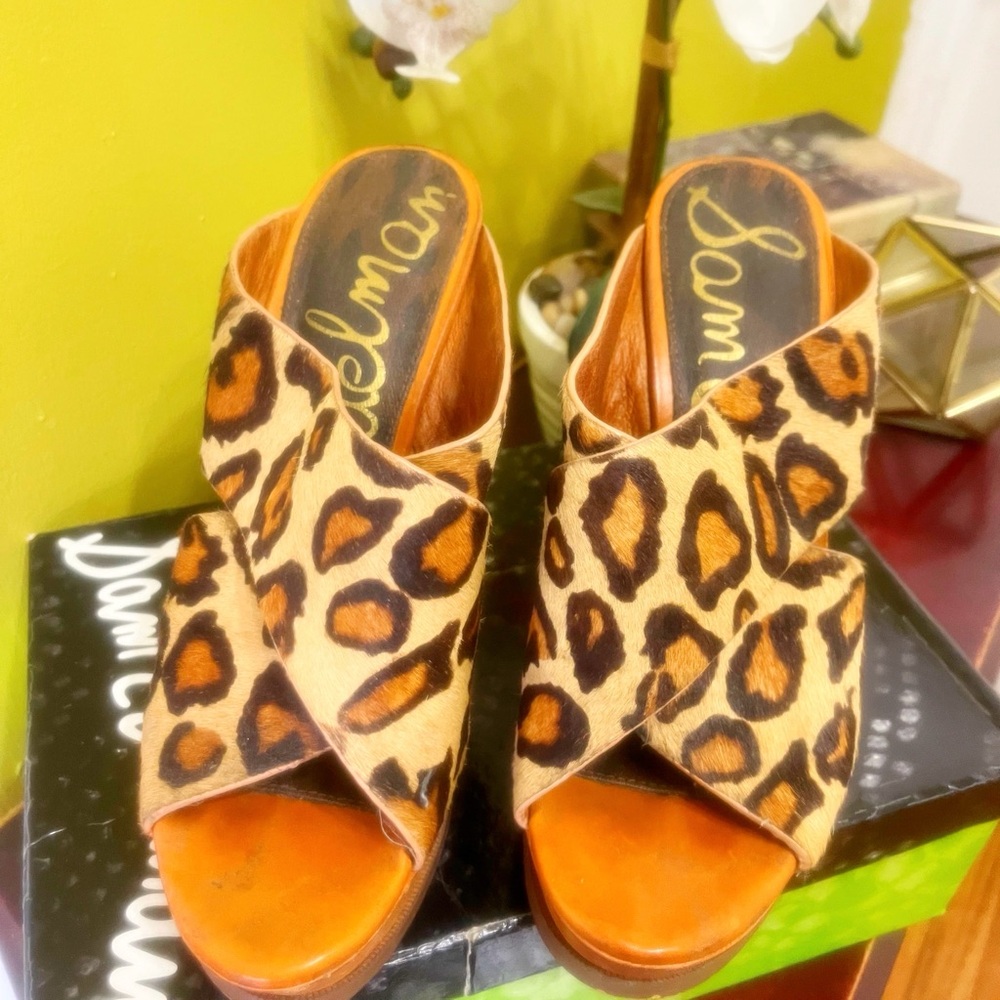 Sam Edelman Leopard Print Mules Brown and Black.